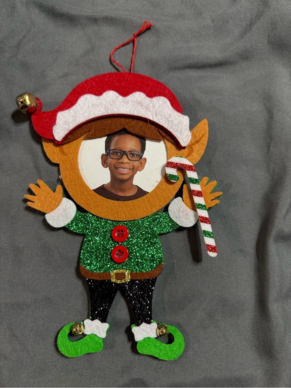 Studio Green & Red Felt Elf Photo Ornament with Candy Cane